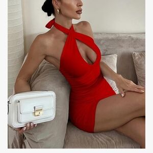 Chic Red Halter Mini Dress